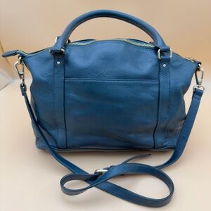 Ora Delphine Satchel Bag Womens‎ Large Teal Blue Good Pebbled Leather Crossbody